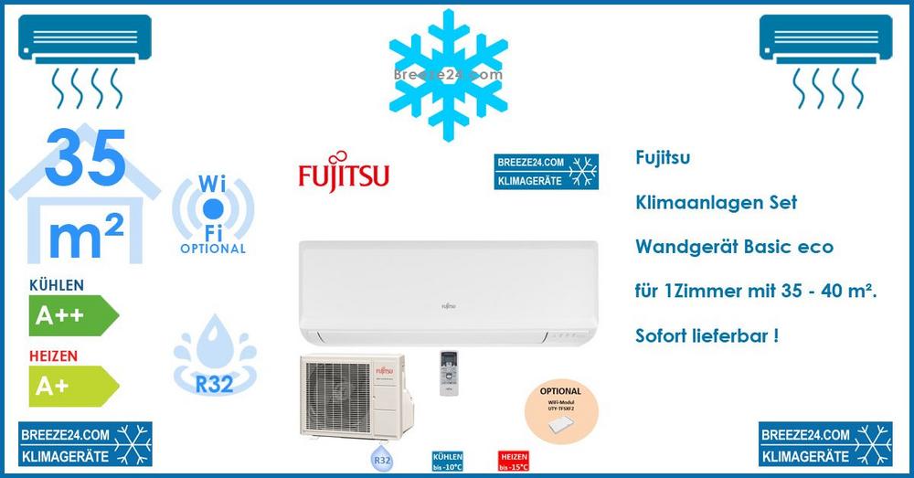 Fujitsu Klimaanlage Basic eco ASYG12KPCA + AOYG12KPCA R32 für 1 Zimmer mit 35 – 40 m²