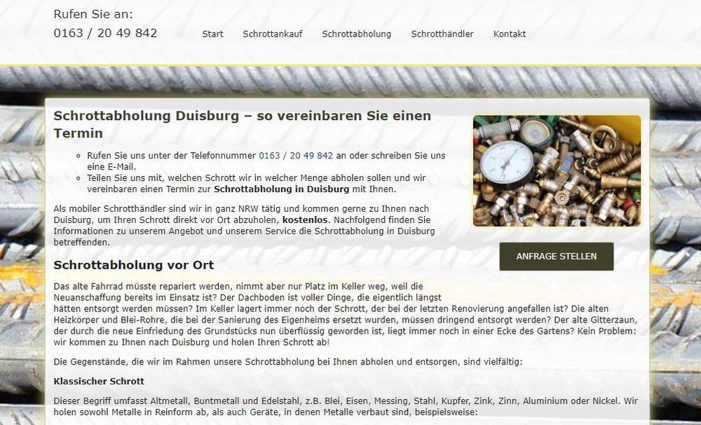 Kostenlose Schrottabholung in Duisburg zum Wunschtermin