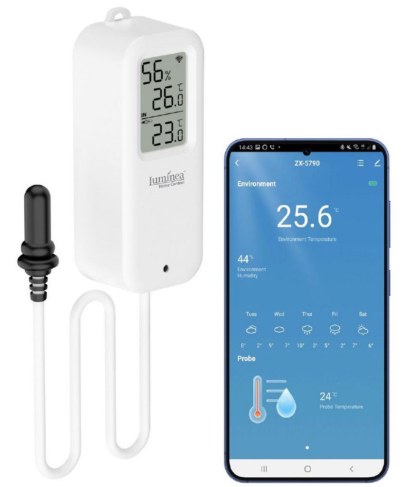 Luminea Home Control WLAN-Temperatur-/Luftfeuchtigkeitsmesser mit Innen- & Außensensor, App