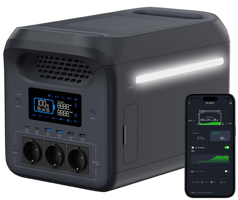 revolt Tragbare Powerstation & Solar-Generator HSG-600, 1.229 Wh, USV, App, 1.800 Watt