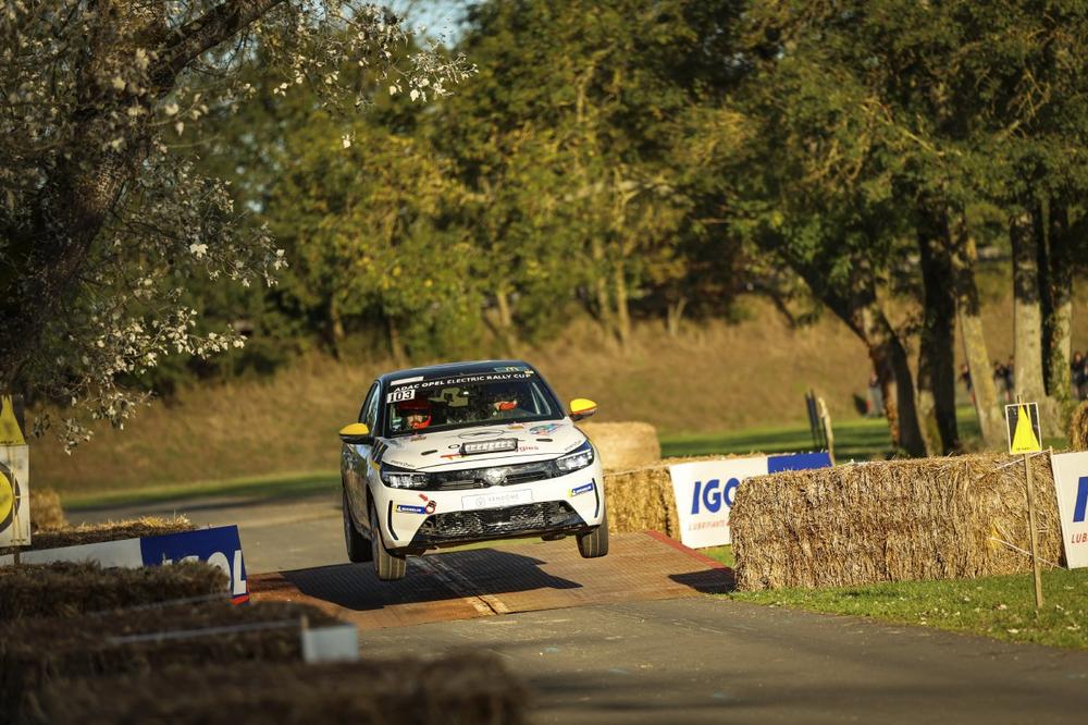 Opel Corsa Rally Electric in Front of World Championship Backdrop
