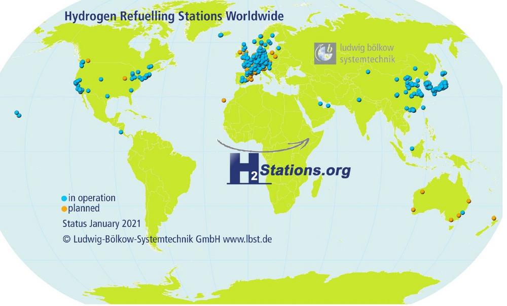Record number of newly opened hydrogen refuelling stations in 2020
