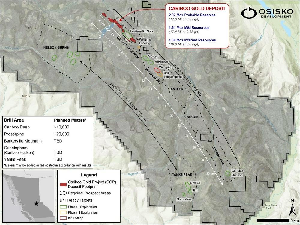 Osisko Development startet voll finanzierte 70.000-Meter-Explorationsbohrkampagne mit dem ziel neuer Entdeckungen im Cariboo-Gold-Projekt