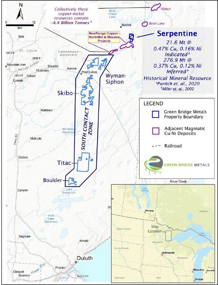 Green Bridge Metals unterzeichnet Vorvertrag für die Option auf ein Kupfer-Nickel-PGE-Projekt Serpentine mit großen Tonnagen im Duluth-Komplex, Minnesota, USA