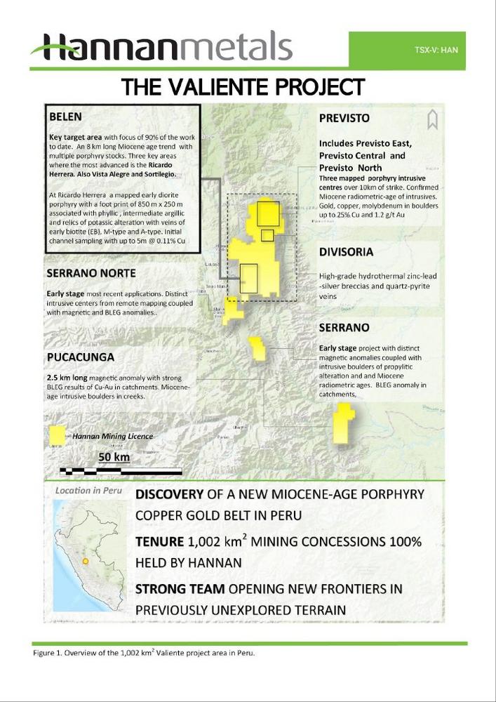 Hannan Receives Governmental Approval for Drill Pad Construction at the Belen Prospect, Valiente Project, Peru