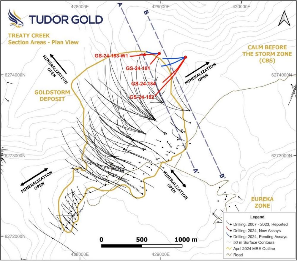 Tudor Gold entdeckt neue hochgradige Goldziele auf Treaty Creek und bestätigt Potential für weitere Ziele durch Bohrungen mit 13,89 g/t Goldäquivalent (AuEQ) über 6,30 m, 11,05 g/t AuEQ über 3,0 m und 8,09 g/t AuEQ über 6,15 m innerhalb der Supercell-One