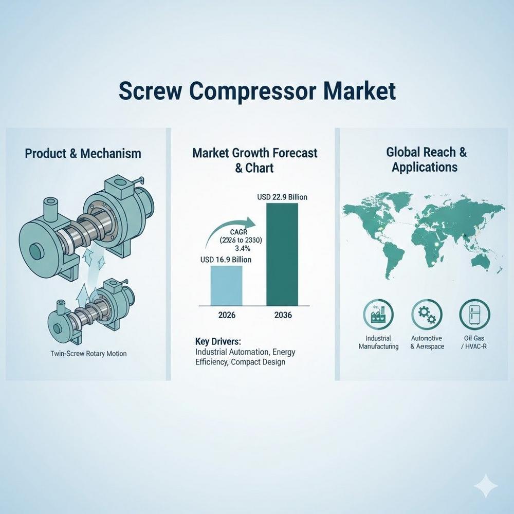 Global Screw Compressor Market Outlook 2026–2036: Growth Accelerates on Energy Efficiency & Industrial Automation