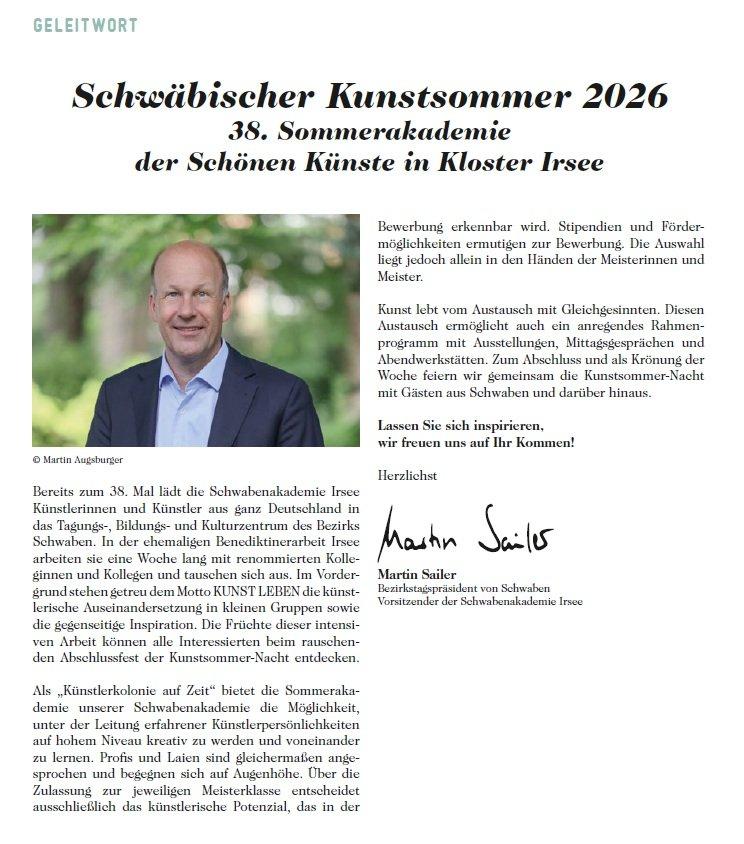 Startschuss für Künstlerkolonie auf Zeit: Kloster Irsee freut sich auf 38. Schwäbischen Kunstsommer