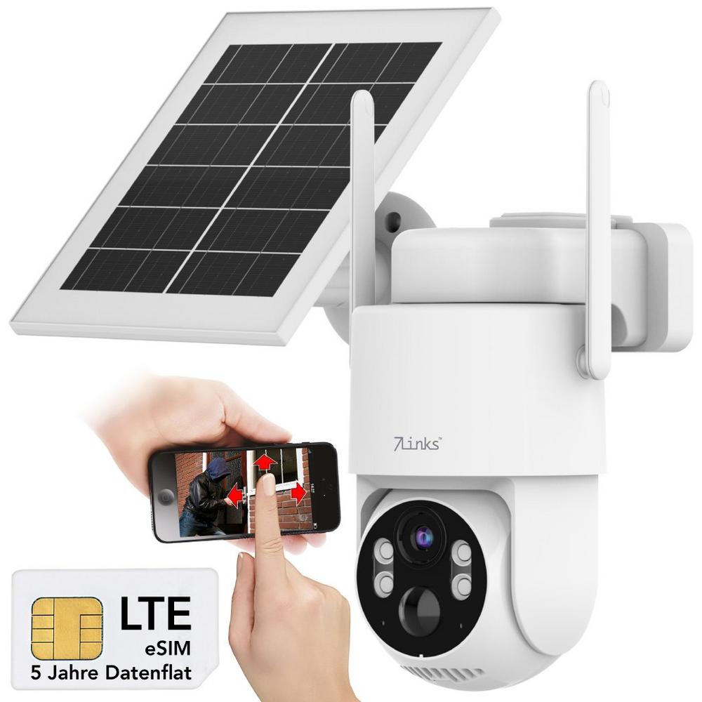 7links 4G/LTE-Akku-Außenkamera IPC-915.lte mit eSIM & 5 Jahren Datenflat, 2K, Solarpanel