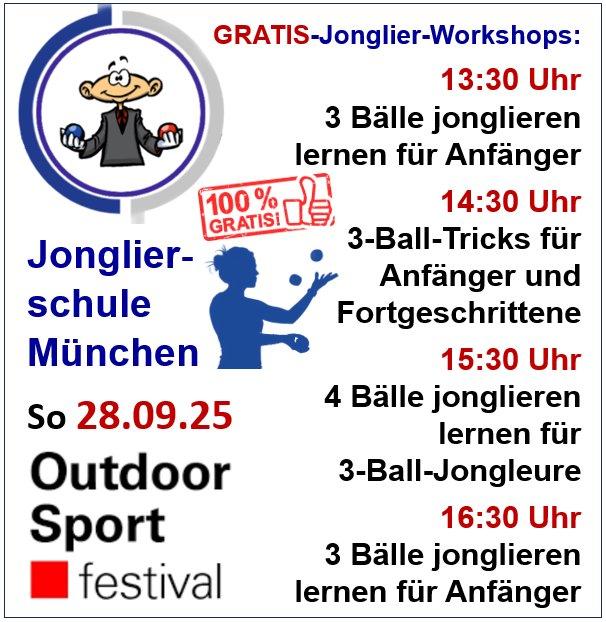 Vier GRATIS-Jonglierkurse am Sonntag, 28. September beim Outdoor-Sportfestival im Olympiapark