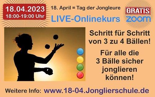 Schritt für Schritt 4 Bälle jonglieren lernen – Kostenfreier LIVE-Onlinekurs am Dienstag 18. April 2023 – 18:00 Uhr