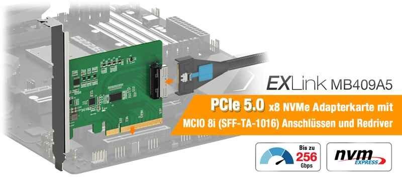 PCIe Gen5 NVMe Konnektivität für MCIO basierte Speicherlösungen