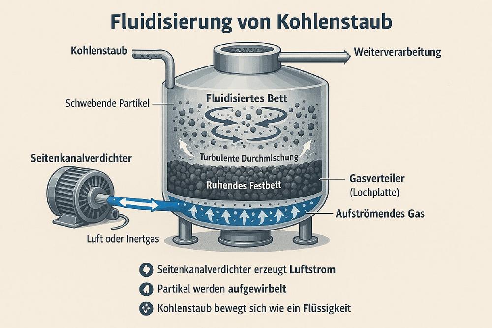Effiziente Fluidisierung von Kohlenstaub mit dem Seitenkanalverdichter der Baureihe K04TD