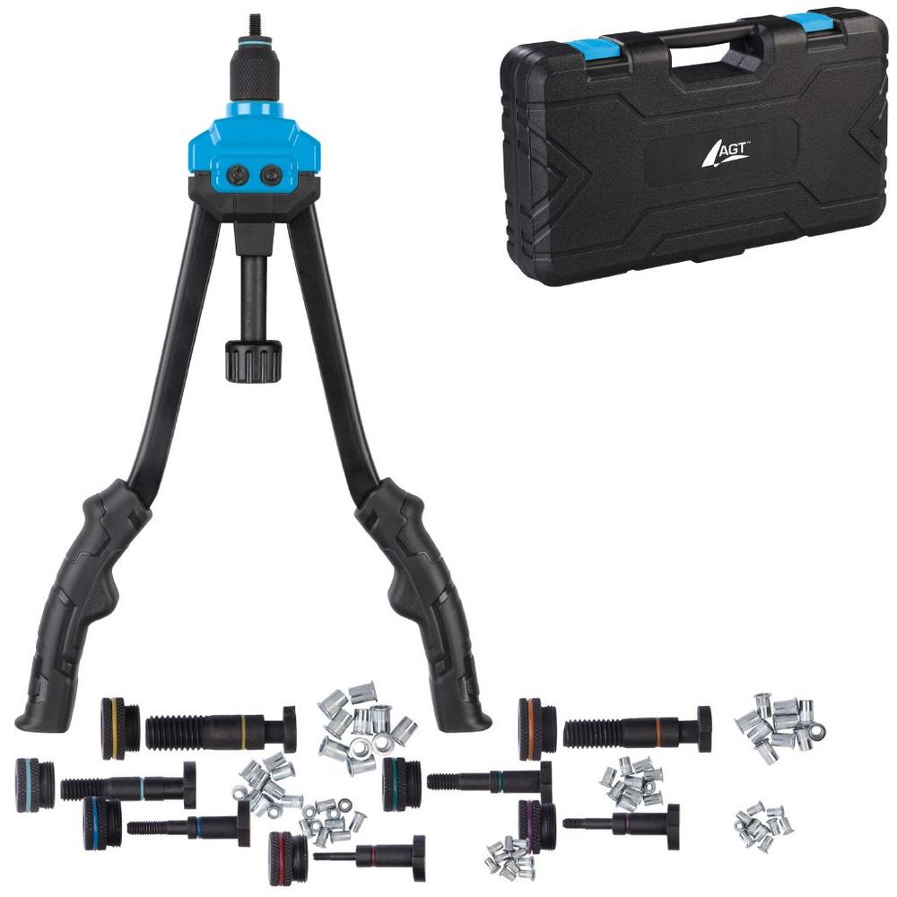 AGT Nietmutternzange mit 80 Nietmuttern, Dornen M3 – M12, Koffer, 40 cm