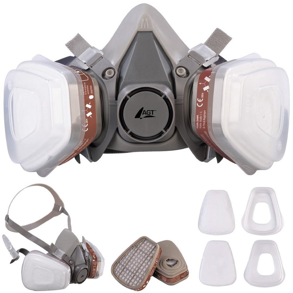 AGT Wiederverwendbare Atemschutzmaske AS-100 mit je 2 Gas- und Partikelfiltern