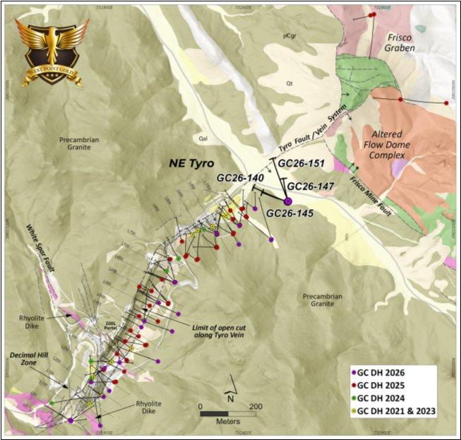 West Point Gold durchteuft 18,3 m mit 6,05 g/t Au und 35,1 m mit 2,23 g/t Au, wodurch die hochgradige Zone Northeast Tyro auf eine Streichenlänge von über 400 m und Tiefe von eine 300 m erweitert wird