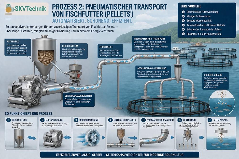 Pneumatischer Transport von Fischfutter mit Seitenkanalverdichtern der SKVTechnik