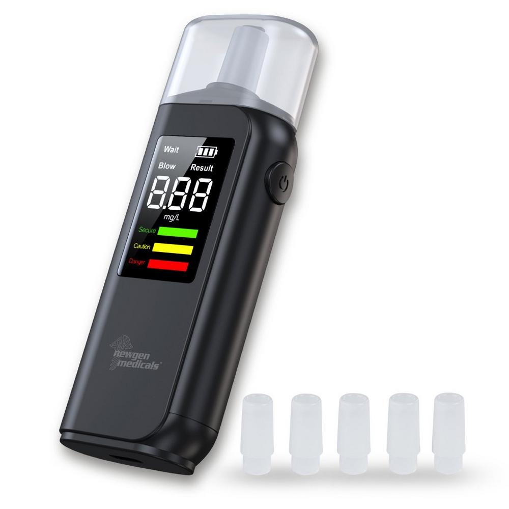 newgen medicals Berührungsloser Alkoholtester mit LCD-Anzeige, LED-Farbskala und Akku