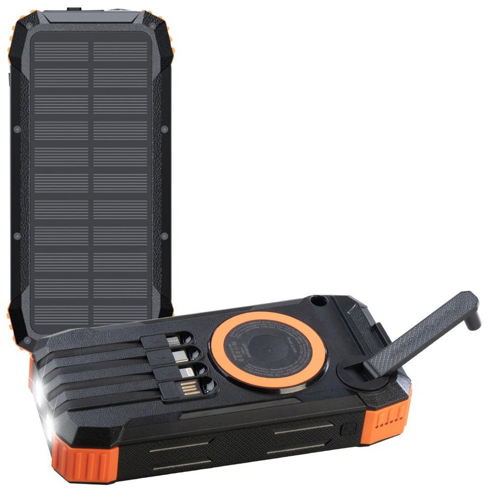 revolt Kurbel-Solar-Powerbank PB-830, 20.000 mAh, USB-C PD 20 Watt, Qi-kompatibel, LED