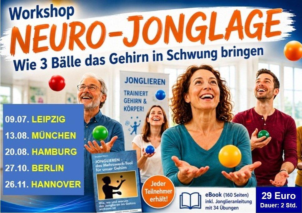Workshop NEURO-JONGLAGE mit Deutschlands erfolgreichstem Jongliertrainer u.a. am 09.07. in Leipzig, 13.08. in München und 20.08. in Hamburg
