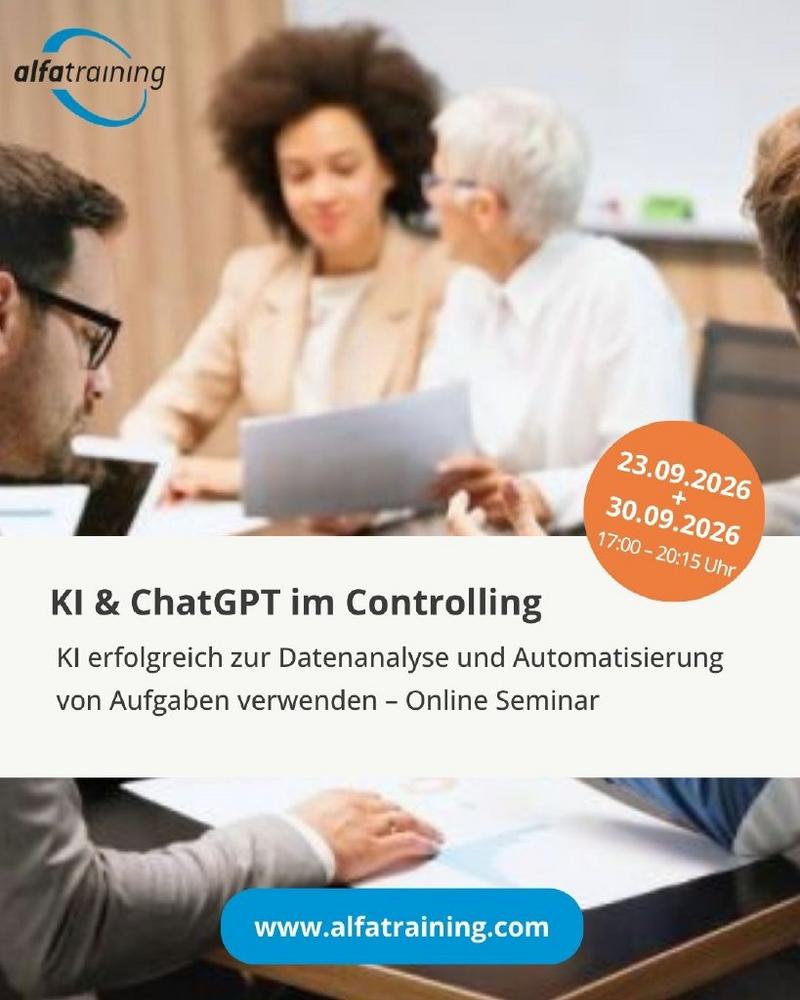 KI im Controlling: Neues Live-Online-Seminar von alfatraining.com zu ChatGPT und Künstlicher Intelligenz