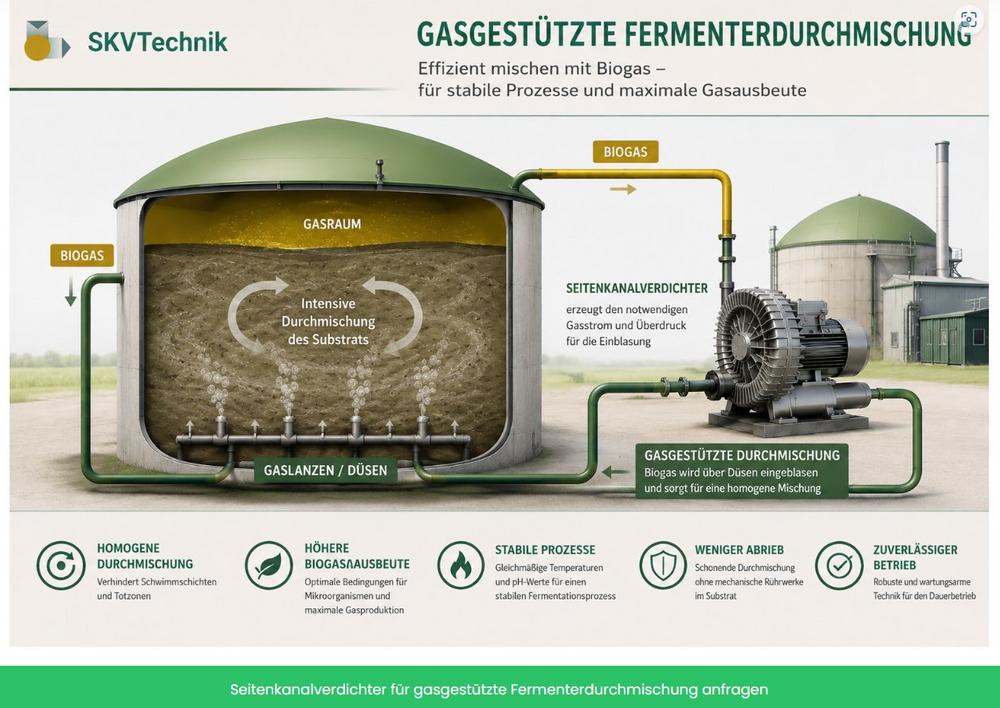 Gasgestützte Fermenterdurchmischung in Biogasanlagen – Seitenkanalverdichter K3MSMOR für Biogas