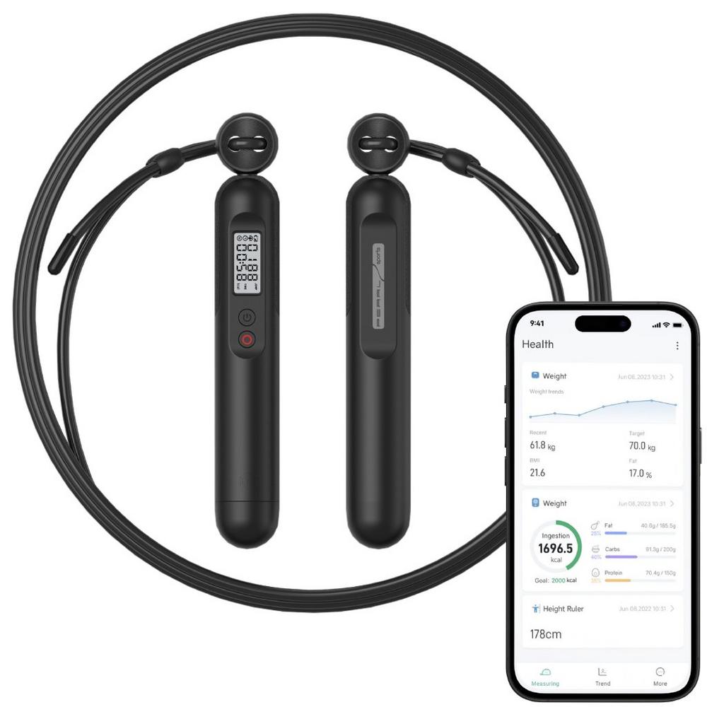 PEARL sports Smartes 2in1-Springseil mit Display und Zähler, Bluetooth und App