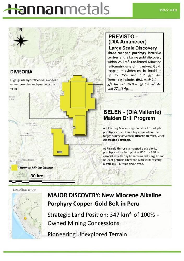 Hannan Submits DIA to Drill Peru’s First Alkaline Epithermal Gold-Copper Discovery at Previsto
