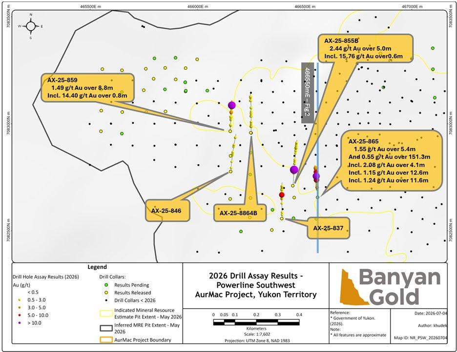 Banyan Gold Continues to Delineate High-Grade in Powerline Southwest, AurMac Project, Yukon, Canada