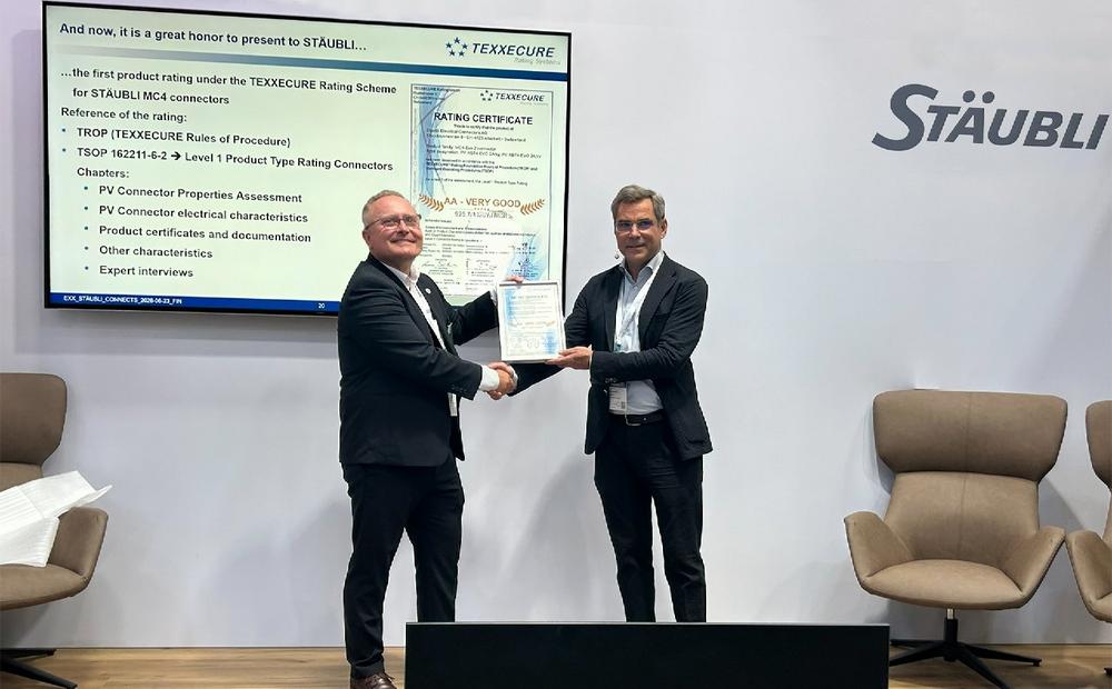 30years of Stäubli PV connectors: Stäubli receives first TEXXECURE AA product rating