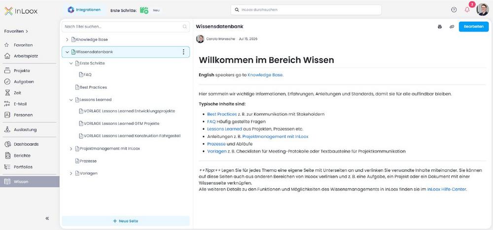 Projektwissen bleibt dort, wo Projekte entstehen: InLoox integriert Wissensmanagement direkt in die Projektplattform