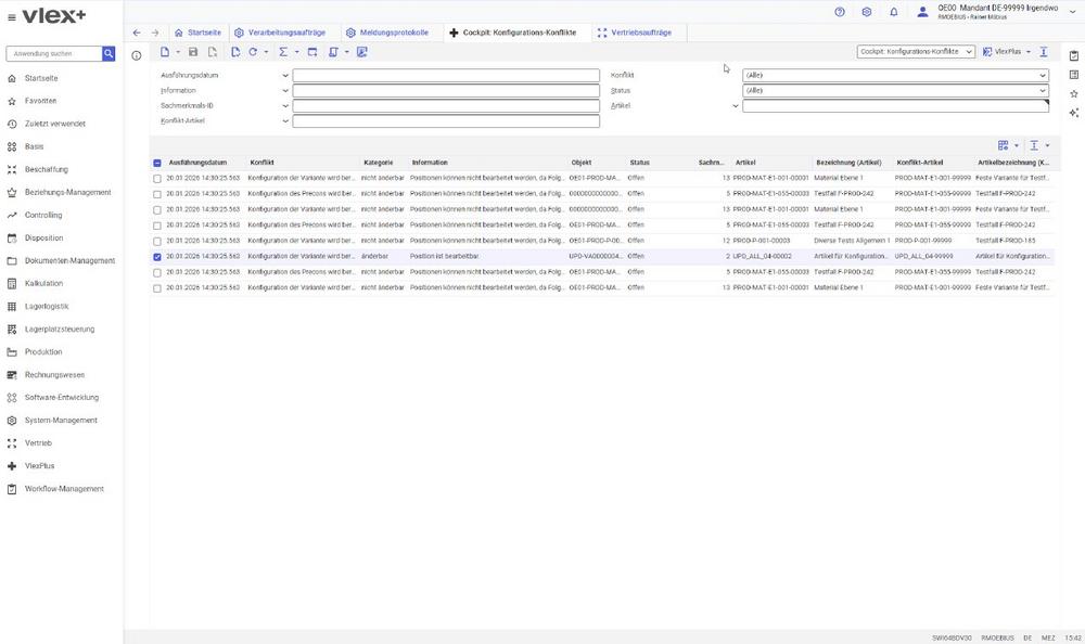 Varianten im ERP: Neue Konfliktübersicht für Produktkonfigurationen in VlexPlus ERP Release 6.5