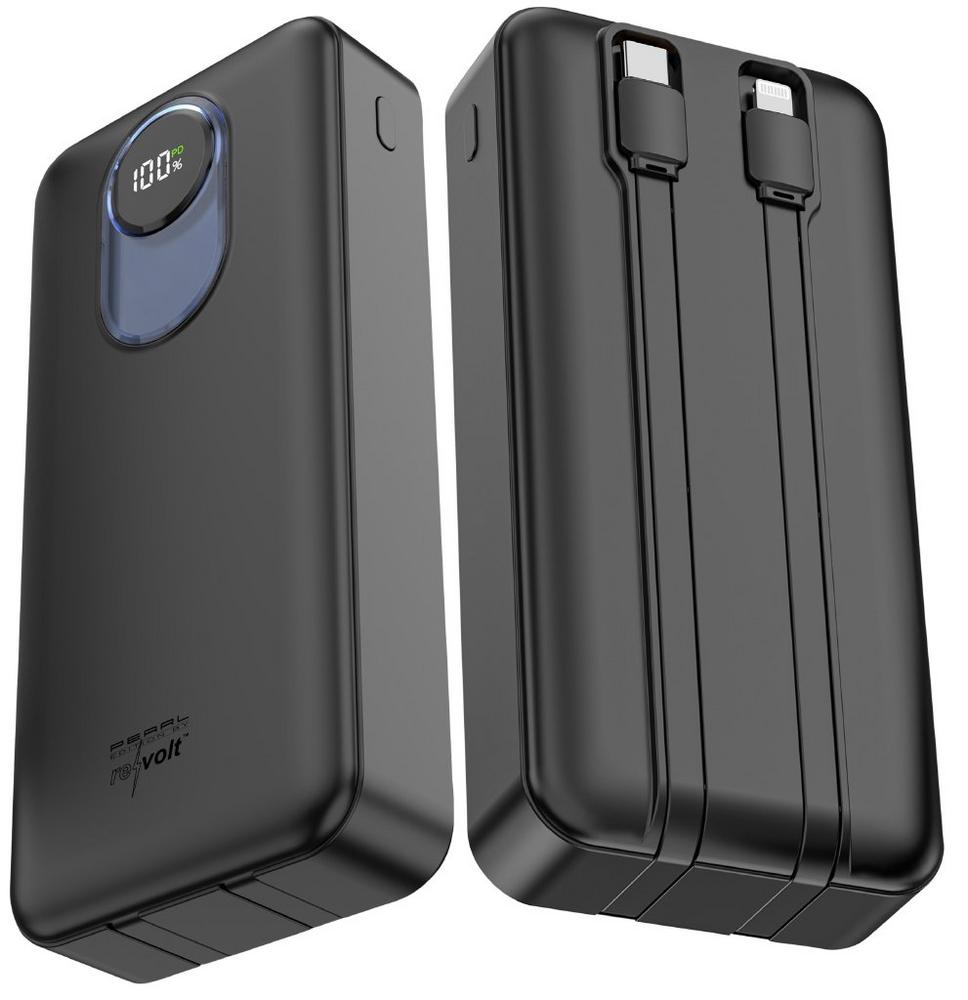revolt Powerbank mit 20.000 mAh PB-850, USB-C PD, USB-A QC und 8-PIN, 22,5 Watt