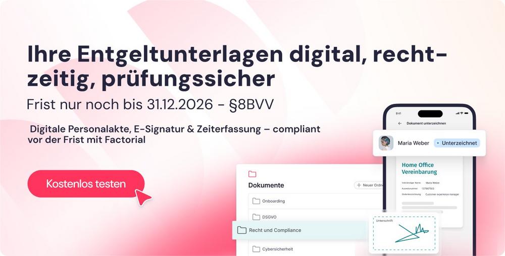 Factorial macht deutsche Unternehmen fit für die BVV-Pflicht 01.01.2027: Digitale Entgeltunterlagen statt Bußgeldrisiko