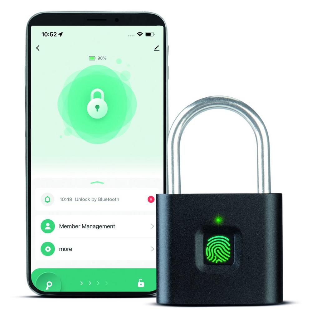 VisorTech Smartes Fingerabdruck-Vorhängeschloss, Bluetooth, App, Akku, IPX8