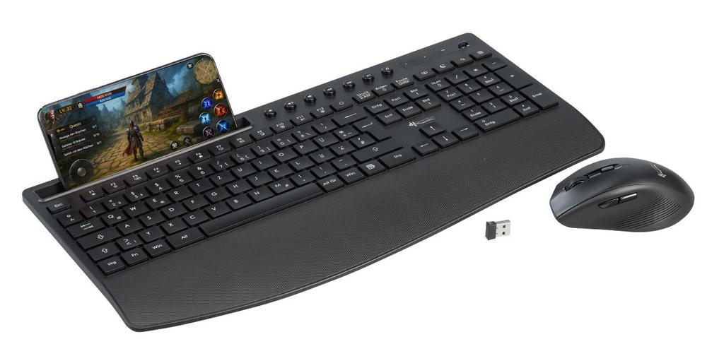 GeneralKeys Funk-Tastatur- und Maus-Set, Handballenauflage, bis 1600 dpi, 2,4 GH
