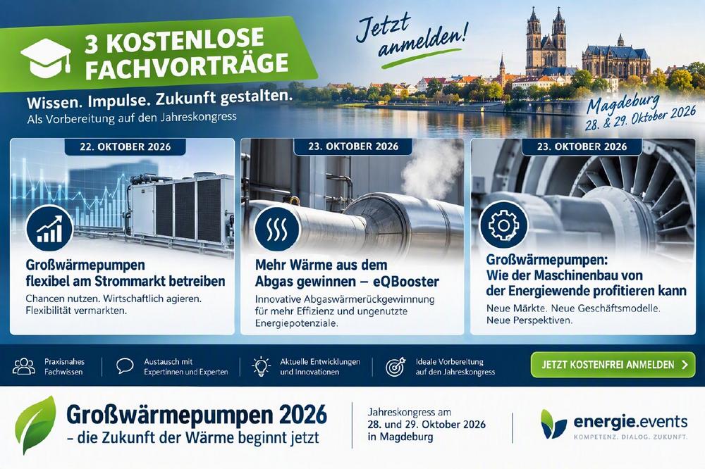 Kostenlose Fachvorträge stimmen auf Großwärmepumpen-Jahreskongress ein