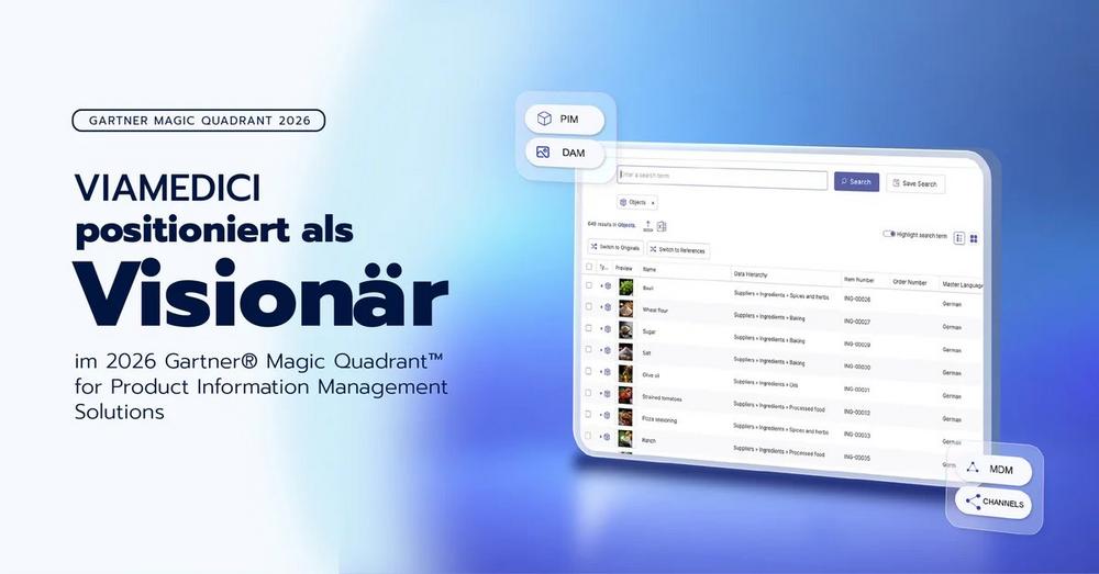 Viamedici als Visionär im Gartner® Magic Quadrant™ 2026 für Product Information Management Solutions positioniert