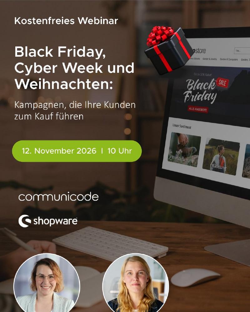Live-Webinar: Mit Shopware-Standardfunktionen zu erfolgreichen Kampagnen für Black Friday, Cyber Week und Weihnachten
